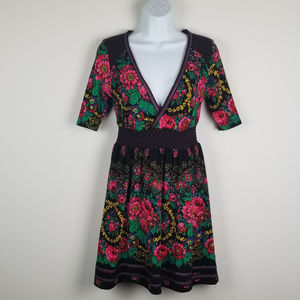 Free People Women Small Black Floral Dress